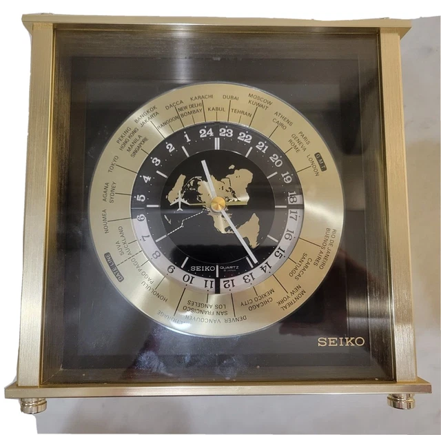 VINTAGE SEIKO JAPAN Quartz World Time Zone Desk Mantle Clock Flying