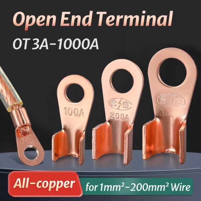 Open End Copper Crimp Ring Terminals Connector Electrical Wire OT 3A -  1000A