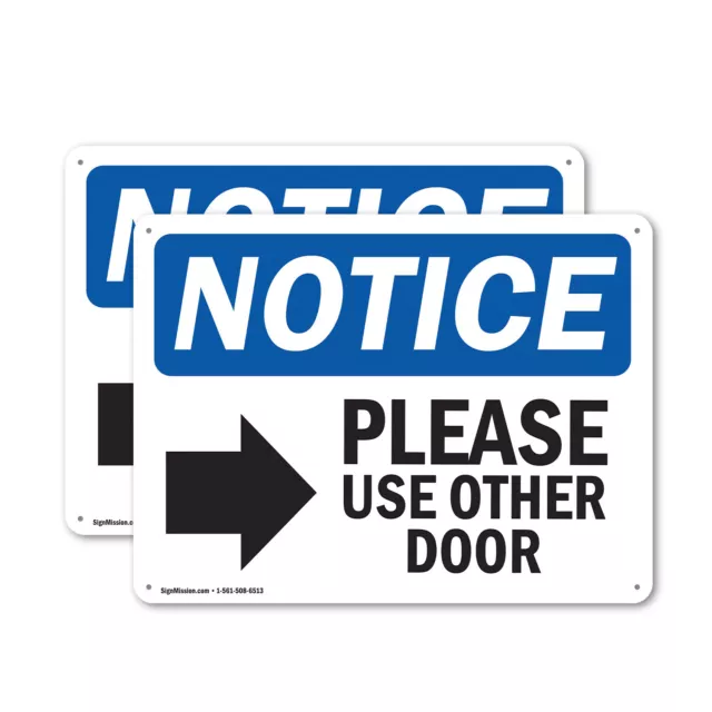 (2 Pack) Please Use Other Door OSHA Notice Sign Decal Metal Plastic