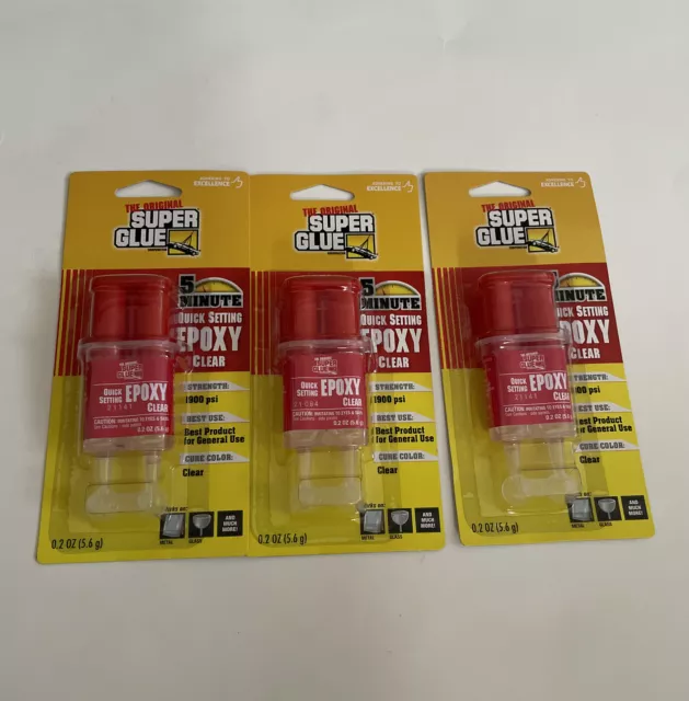 Lote De 3 Super Glue 5-Minute Rápido Set Resina Epoxi Transparente