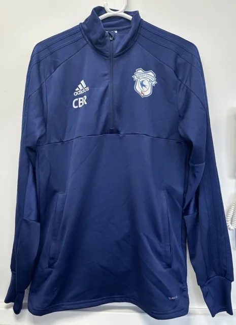 Cardiff City FC Football Adidas Quarter Zip Training Top Pullover Size S