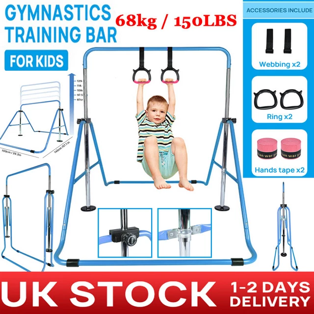 Gymnastics Horizontal Bars Kids Training Bar Adjustable Height Junior Gym w/Ring