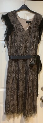 LANE BRYANT WOMEN'S BLACK SCALLOP EDGE FIT & FLARE LINED LACE DRESS PLUS Sz 16