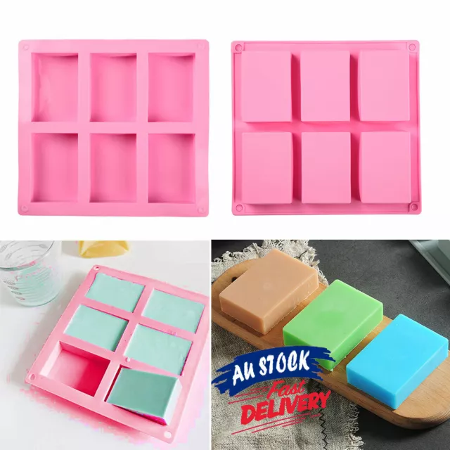 6 Cavity Rectangle Soap Mould Portable Silicone Bake Tray DIY Mold for Homemade