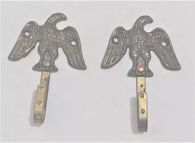 2 Brass Eagle Hangers  - Key Coat Jacket Wall Holder Hanger Hook
