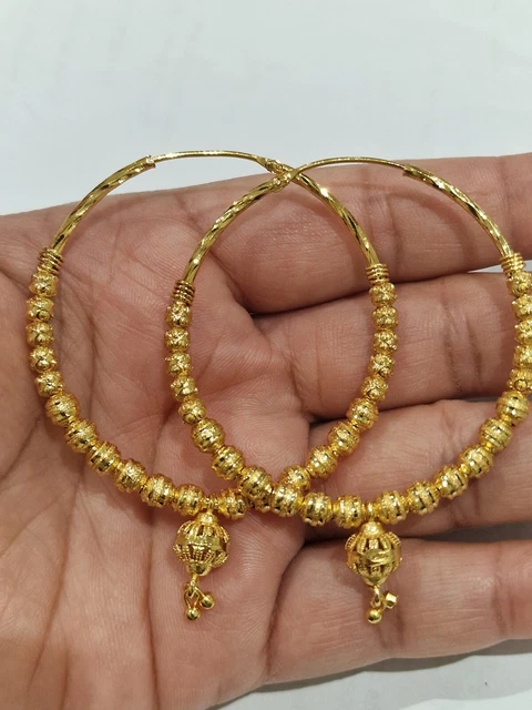 Real 22ct Gold Plated Big Size Bali Hoop Earring Asian Jewellery