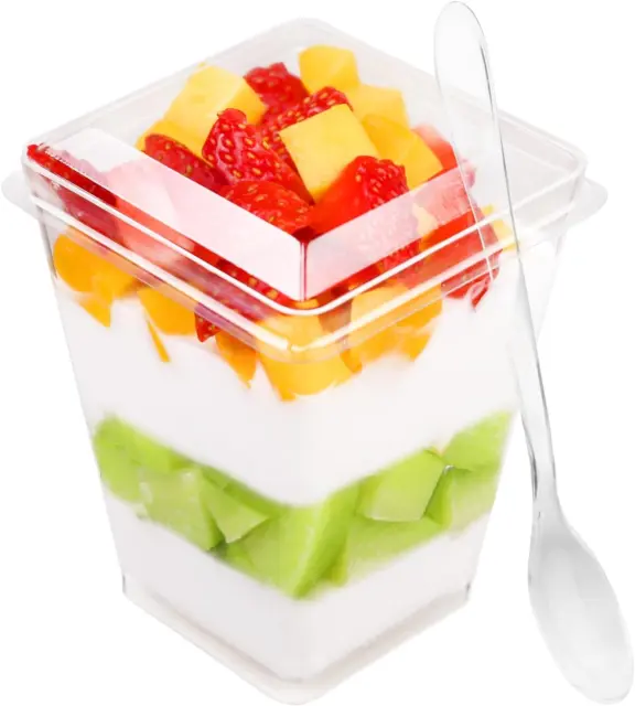 50 Pack 5 Oz Plastic Dessert Cups with Lids and Spoons, Yogurt Parfait Cups with