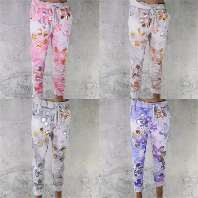 ♥ Italy 4 Modelle Blumen Glitzer Joggpants Jogpants Jogging Hose Gr. 36 38 40