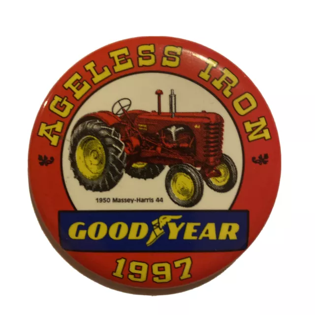 Vintage 1997 Agless Iron Goodyear Farm Tractor  Button Pin Massey Harris  Custom