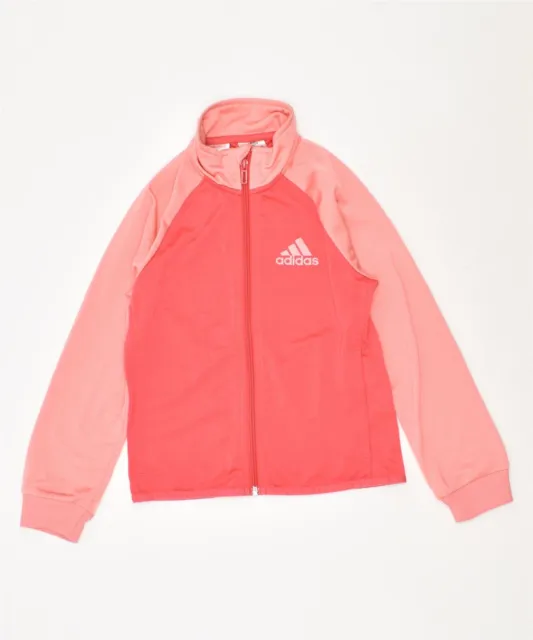 ADIDAS Girls Tracksuit Top Jacket 7-8 Years Pink Polyester GQ04