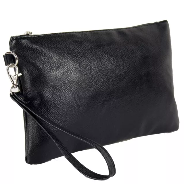 Pochette Uomo Donna Da Viaggio Borsello A Mano In Pelle Nera Borsa Da Polso Chic