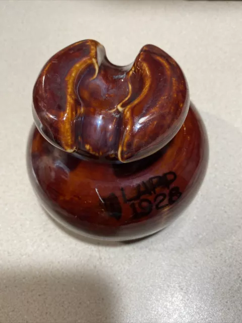 Vintage LAPP 1928 Orange Brown Glazed Porcelain  Cable Insulator -has Scratch