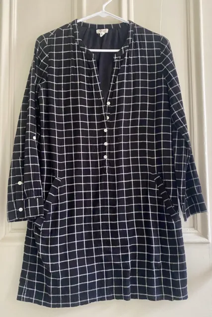 SOFT JOIE Cotton Shift Dress Black White windowpane Plaid XS