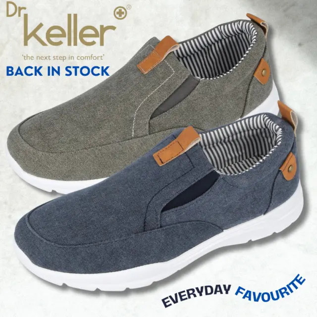 Mens Dr Keller Denim Canvas Slip On Trainers Pumps Low Top Casual Shoes Comfort