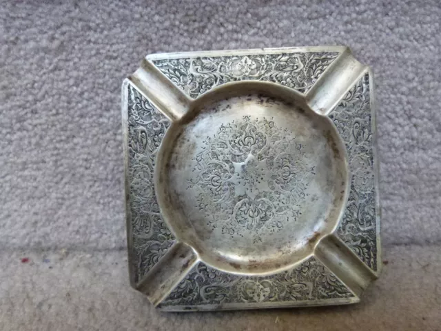 VINTAGE Middle Eastern Persian 84 Silver Hand Chased Ashtray 3.88" 116 Grams