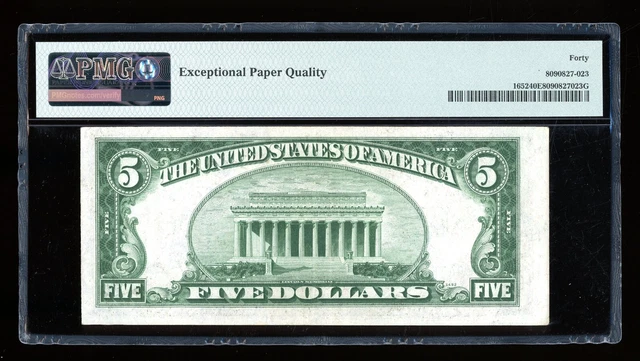 DBR 1934-B $5 Silver Fr. 1652 Vinson KA Block PMG XF-40 EPQ Serial K94767864A 2