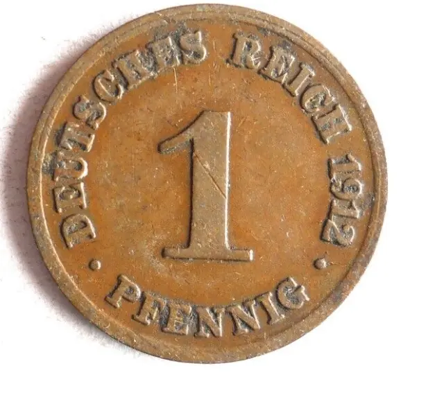 1912 D GERMAN EMPIRE PFENNIG - Excellent Vintage Coin - german BIN #7