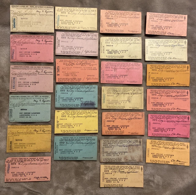 VINTAGE PENNSYLVANIA MOTOR Vehicle Operator’s Licenses 1928-1954 UNIQUE