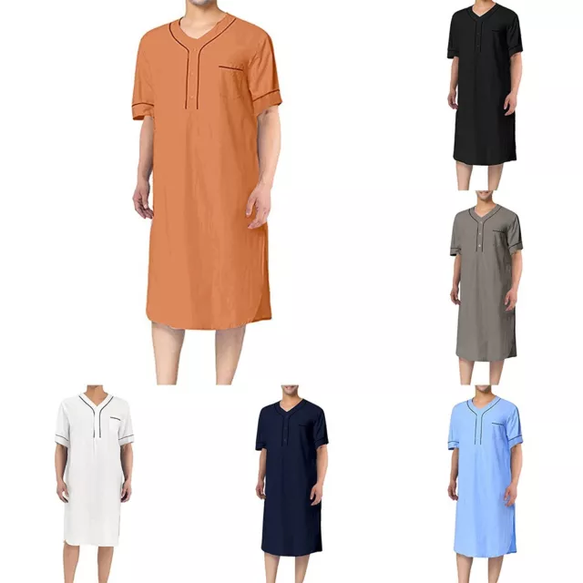 Plus Size Men's Saudi Arab Jubba Thobe with Short Sleeves Loose Fit Robe