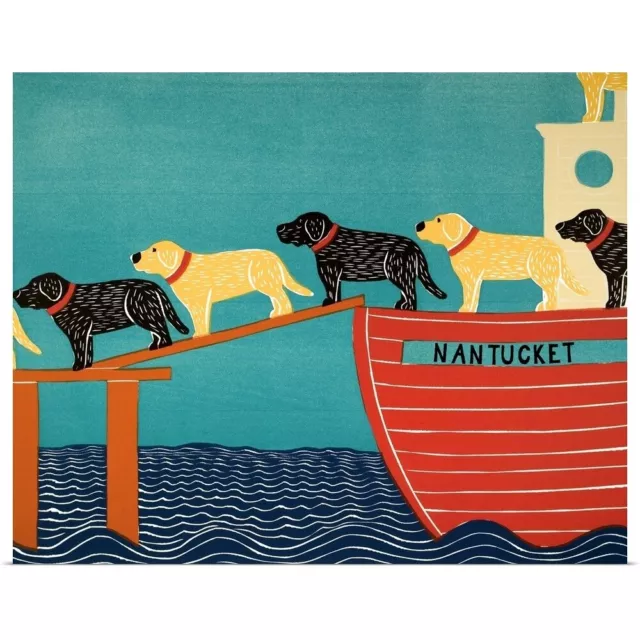 Island Ferry Nantucket Black Yellow Poster Art Print, Ships & Boats Home Decor