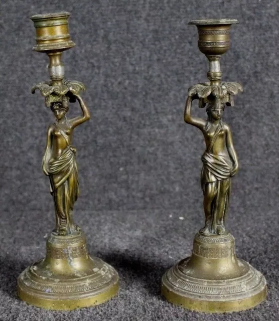 Antica Coppia Di Candelabri '800 In Bronzo "Impero" - Francia Xix Secolo