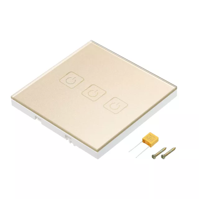 Interruptor de lámpara táctil 3 velocidades 1 vía panel de vidrio templado tono dorado 86 mmx86 mm