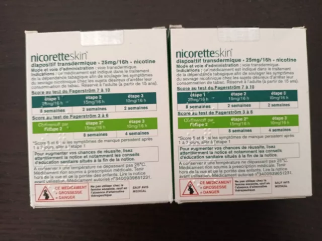 2 boites Nicoretteskin 25mg/16h 28 patchs transdermiques=56 patchs 2