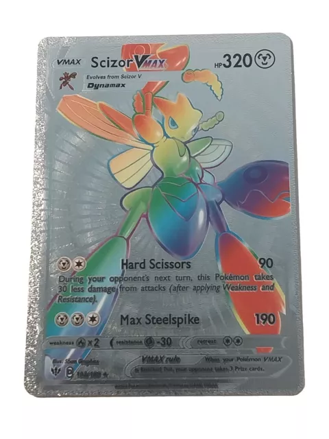 Scizor VMAX Rainbow Silver Metal Pokemon Card Collectible/Gift/Display NM