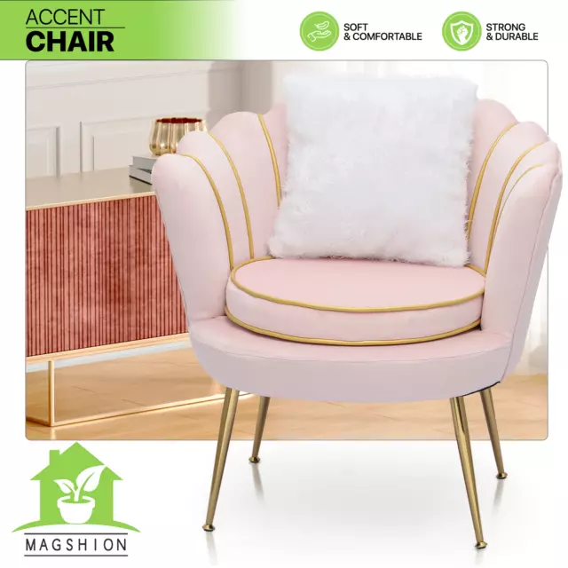 Pink Upholstered Tufted Velvet Accent Chair Home Vanity Scalloped Back Armchair