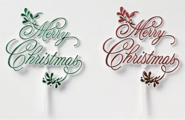 Merry Christmas Mistletoe Cake Pick's Motto Red Green  Decoration  Set 2 4 6