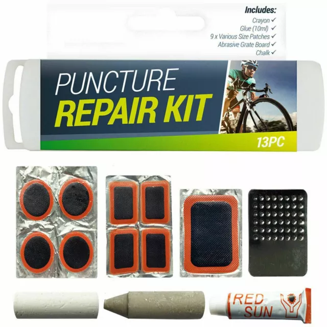 13 Piece Bicycle Puncture Repair Kit Bike Cycle Inner Tube Glue Patch Chalk Set
