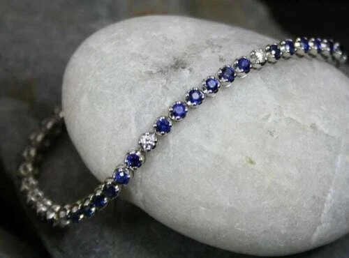 14K White Gold Plated Silver 9Ct Cut Round Sapphire Lab Created Tennis Bracelet 14K White Gold Plated Silver 9Ct Cut Round Sapphire Lab Created Tennis Bracelet