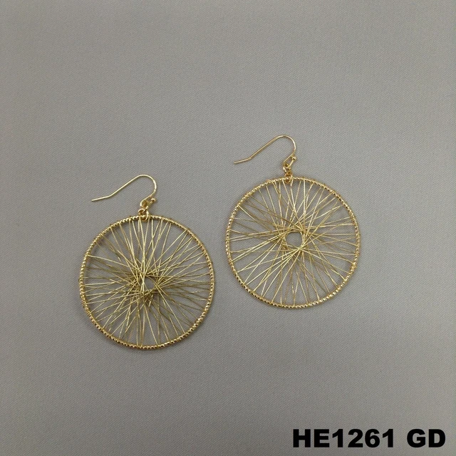 Bohemian Style Wire Wrapped Gold Plated Brass Dangle Round Ring Hook Earrings