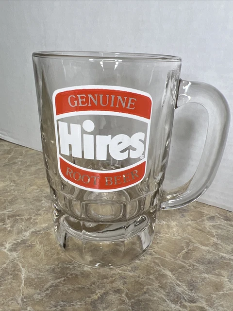 Vtg Libbey Hires Root Beer Heavy Glass Mug 5” Tall 12 Oz Orange & White Design