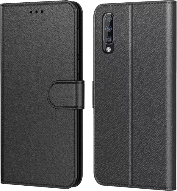 Samsung Galaxy A70 Etui Coque Pu Portefeuille Noir Emplacements Cartes Support