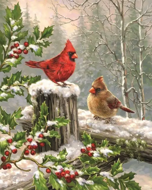 Wamika Merry Christams Garden Flags 12 X 18 Double Sided, Cardinal Red Bird Holl