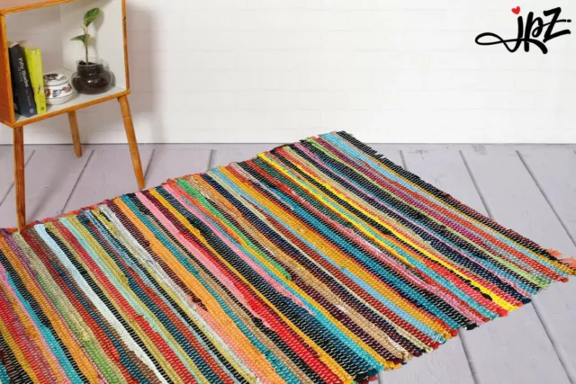 Home Recycle Mat Handmade Cotton Multi Coloured Chindi Rag Area Rug Floor Mat