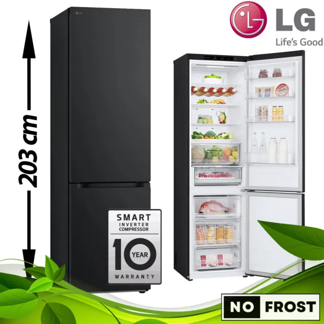 LG Kühl Gefrierkombination NoFrost Matt Schwarz Inverter 387 Liter Kühlschrank