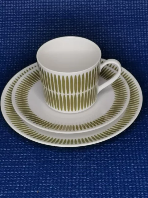Seltmann Weiden trio MCM vintage 1970s olive white stripe. Cup saucer side plate