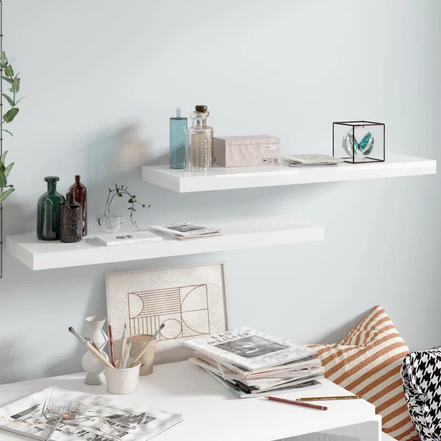 Homgoday Scaffali a Parete 2 pz Bianco Lucido 80x23,5x3,8  in MDF, Mensola C8F1