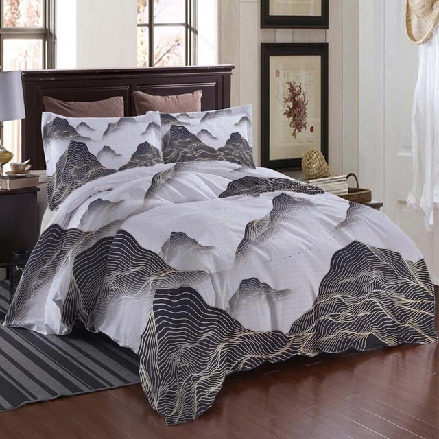Ultra Soft Microfibre Quilt Cover Set - Blue Waves Pattern, All Bed Sizes, 3-Piece