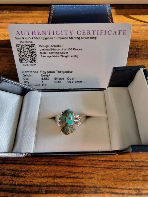 Stunning *Gemporia* Egyptian Turquoise Sterling Silver Ring Size 7 N/O
