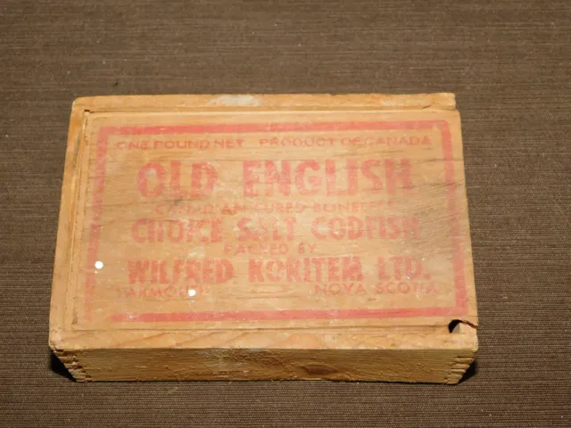 Vintage 6" X 4 1/8" Old English Wilfred Koritem Nova Scotia Wood Codfish Box