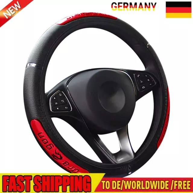 Leather Car Steering Wheel Cover Reflective Interior Accessories (Black Red)
