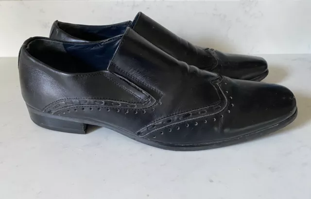 Steve Madden Premire Black Leather Slip-On Wing Brogue Dress Shoes Men’s US 10