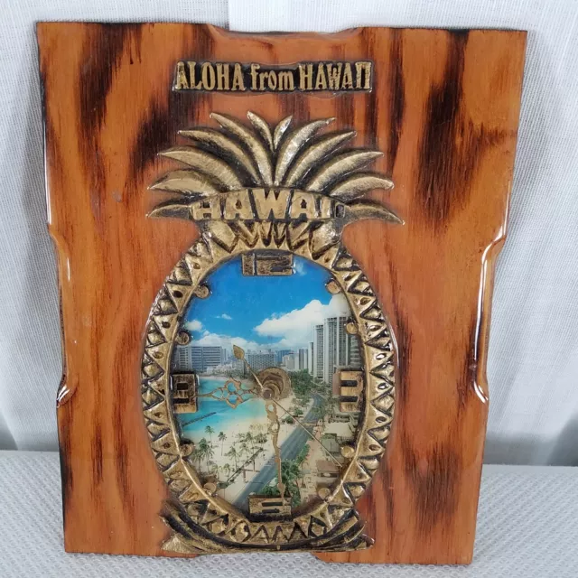 Vtg Wooden Wood Hawaii Aloha Pineapple Wall Clock Quartz Need New Movement