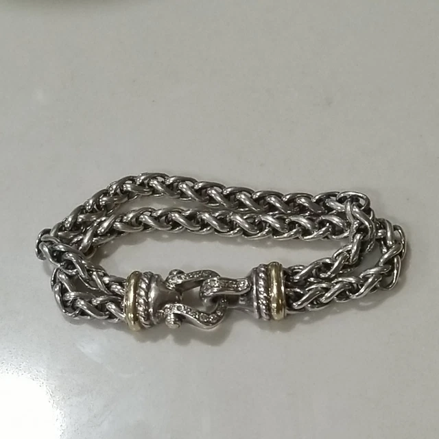 Signed David Yurman Sterling 925 18k Gold Double Wheat Chain Diamond Bracelet- Signed David Yurman Sterling 925 18k Gold Double Wheat Chain Diamond Bracelet-