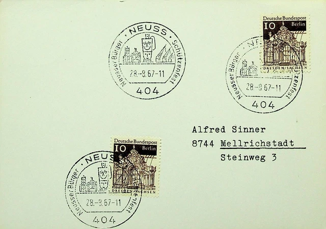 Deutschland 1967 10pf 2v Auf Neusser Citizen Schutzenfestival Stempel Karte
