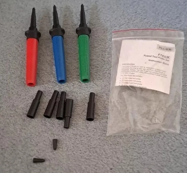 GENUINE FLUKE FTP/UK Fused Test Probe Set Red, Blue, Green. £39.99