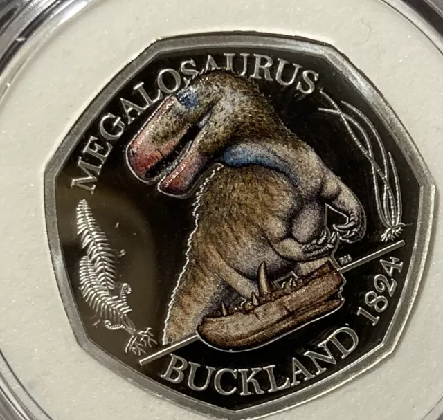 Royal Mint 2020 Silver Proof Colour Megalosaurus 50p Coin Limited Edition  COA